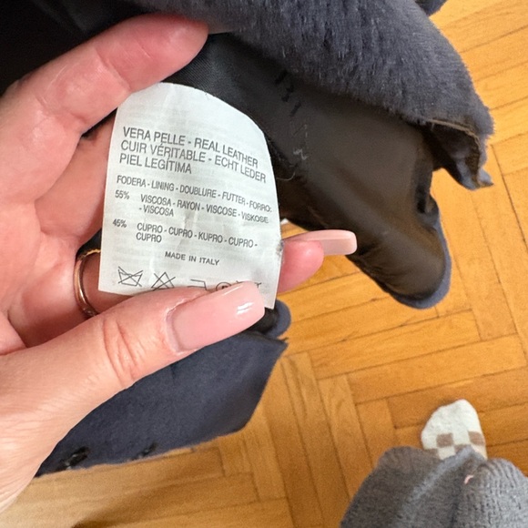 Burberry Navy Fur and Leather Trimmed Coat - Picture 8 of 9